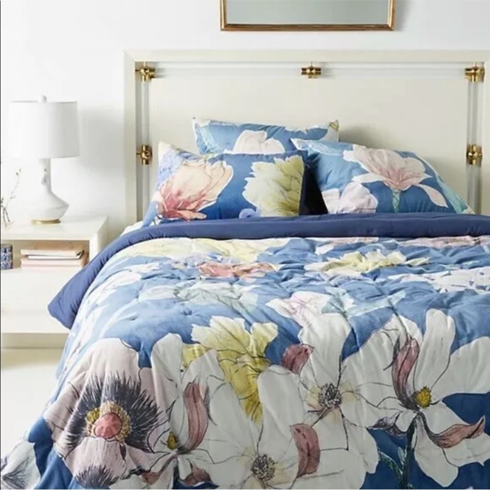 ANTHROPOLOGIE Twin Velvet Ella Quilt 68" x 86" Plus One Euro Sham
